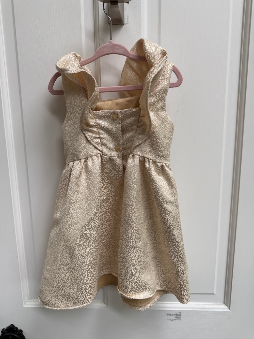 Janie and Jack Girls 3 Shimmery Gold Ruffle-Shoulder Party Formal Holiday Dress - Picture 5 of 5